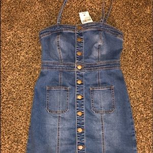 Denim mini dress with straps